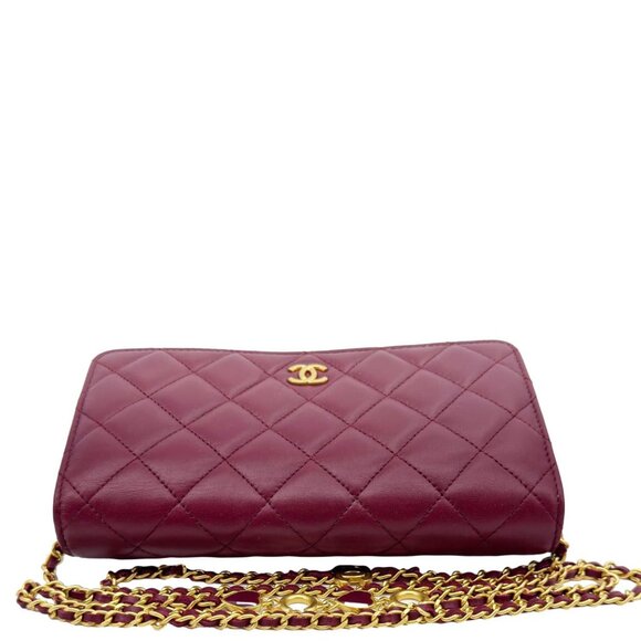 Chanel  Coco Hearts Quilted Leather Wallet On Chain WOC Burgundy - Picture 5 of 14